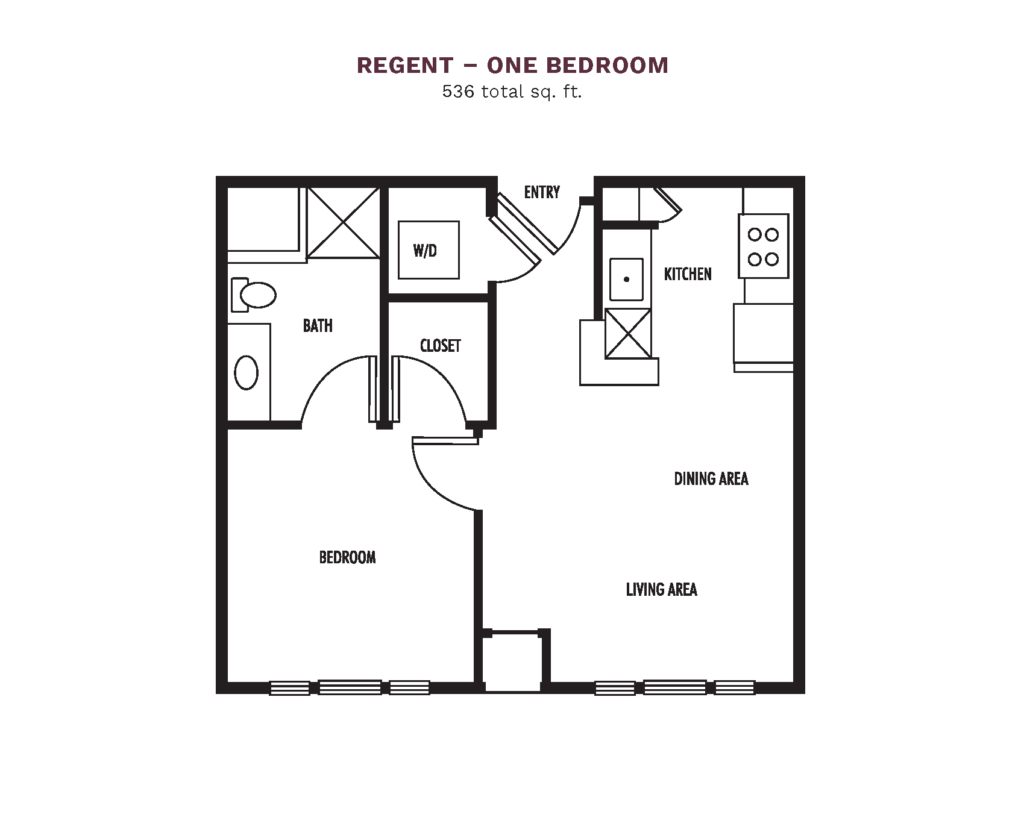 The Town Village Audubon Park layout for "Regent - One Bedroom" with 536 square feet.