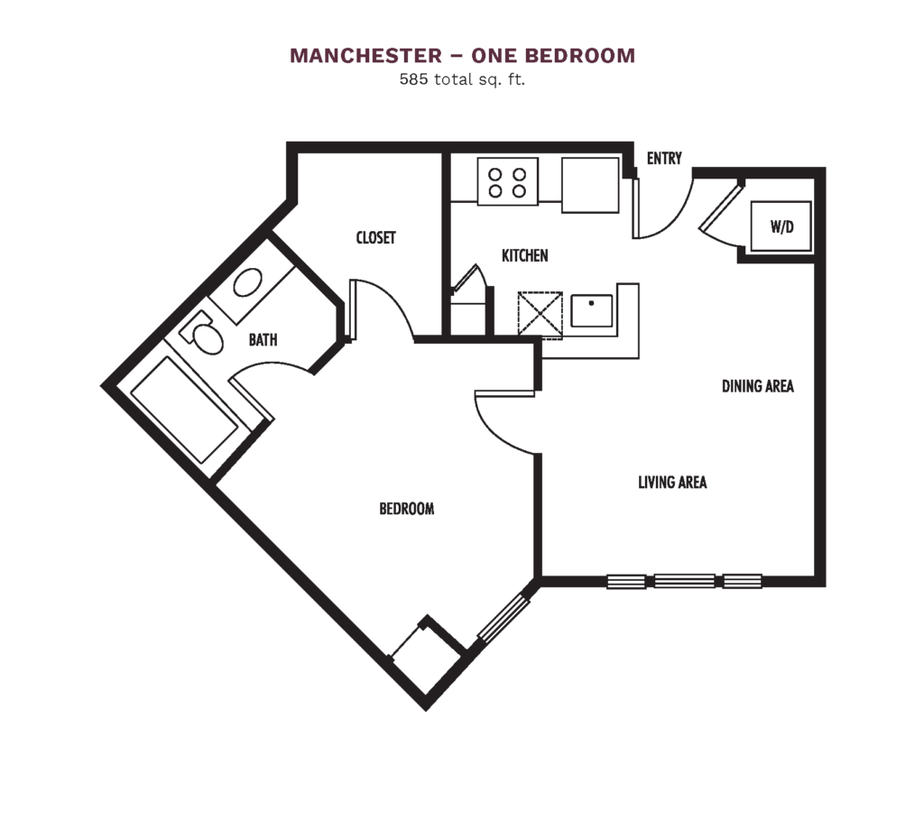 The Town Village Audubon Park layout for "Manchester - One Bedroom" with 585 square feet.