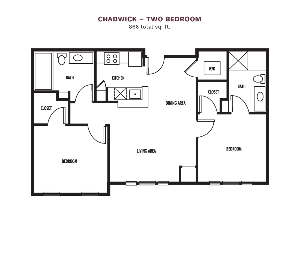 The Town Village Audubon Park layout for "Chadwick - Two Bedroom" with 866 square feet.