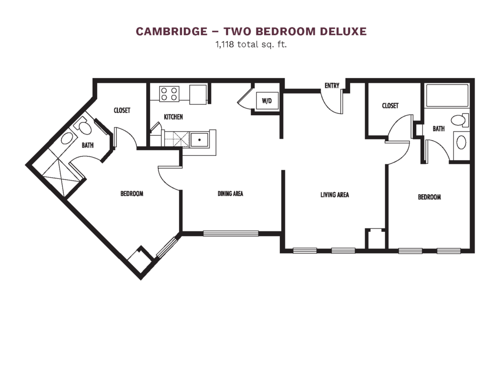 The Town Village Audubon Park layout for "Cambridge - Two Bedroom Deluxe" with 1,118 square feet.